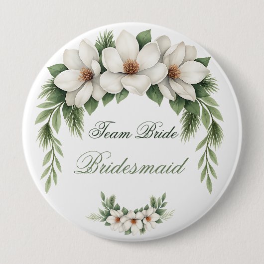 Elegante Witte Magnolia Winter Wedding Pine Tree Ronde Button 4,0 Cm (Voorkant)