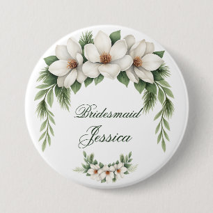 Elegante Witte Magnolia Winter Wedding Pine Tree Ronde Button 7,6 Cm
