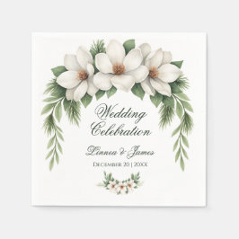 Elegante Witte Magnolia Winter Wedding Pine Tree Servet