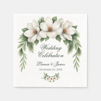 Elegante Witte Magnolia Winter Wedding Pine Tree Servet