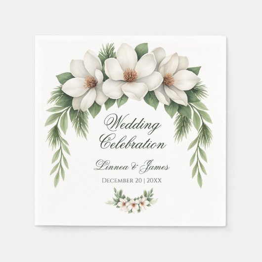 Elegante Witte Magnolia Winter Wedding Pine Tree Servet (Voorkant)
