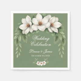 Elegante Witte Magnolia Winter Wedding Pine Tree Servet