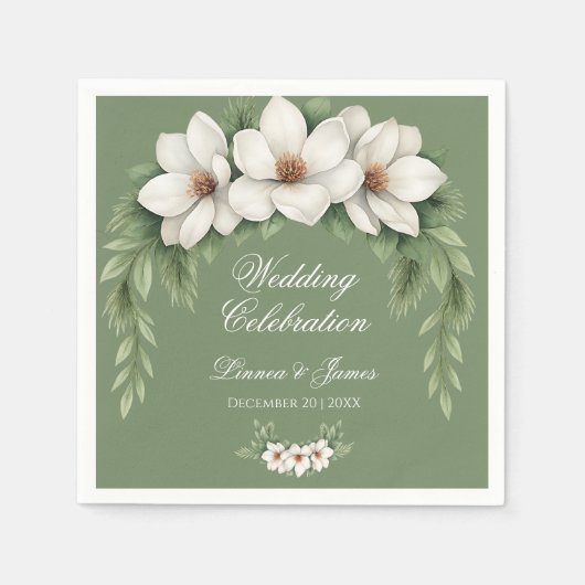 Elegante Witte Magnolia Winter Wedding Pine Tree Servet (Voorkant)
