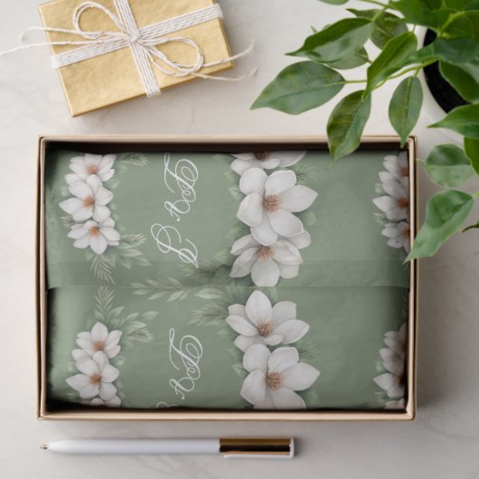 Elegante Witte Magnolia Winter Wedding Pine Tree Tissuepapier (Geschenk)