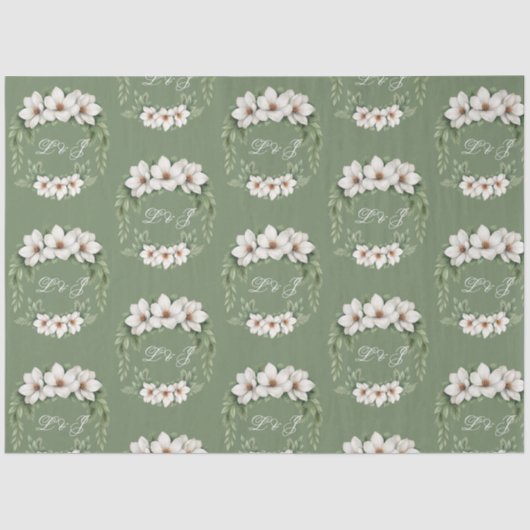 Elegante Witte Magnolia Winter Wedding Pine Tree Tissuepapier (Voorkant)