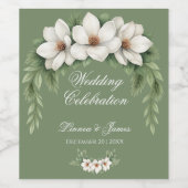Elegante Witte Magnolia Winter Wedding Pine Tree Wijn Etiket (Enkel label)