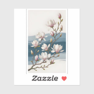 Elegante witte magnoliabloesemtakken blauwe kwaste sticker