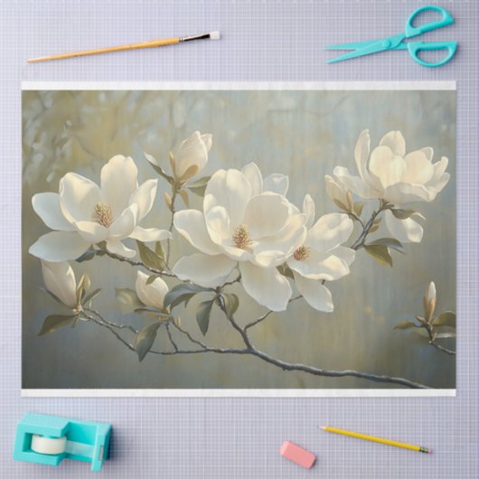 Elegante witte magnolia's decoupage tissuepapier (Craft)