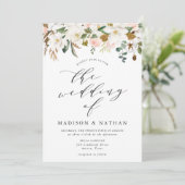 Elegante Witte Magnolia's en Blush Bloemen Bruilof Kaart (Staand voorkant)