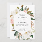 Elegante Witte Magnolia's en Blush Bloemen Bruilof Kaart (Voorkant)