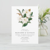 Elegante witte Magnolia's en groen bruiloft Kaart (Staand voorkant)