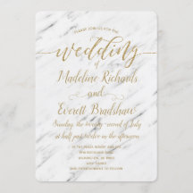 Elegante Witte Marmer & Gouden Huwelijksuitnodigin