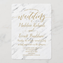 Elegante Witte Marmer & Gouden Huwelijksuitnodigin Kaart