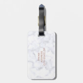 elegante witte marmer roos goudstrook bagagelabel (Achterkant verticaal)
