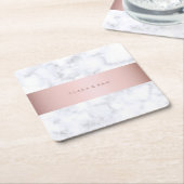 elegante witte marmer roos goudstrook kartonnen onderzetters (Schuin)