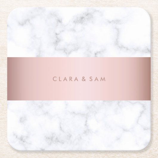 elegante witte marmer roos goudstrook kartonnen onderzetters (Voorkant)