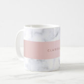 elegante witte marmer roos goudstrook koffiemok (Voorkant links)