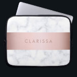 elegante witte marmer roos goudstrook laptop sleeve<br><div class="desc">Stijlvol en modern design met faux white marble en faux roos gold strip.</div>