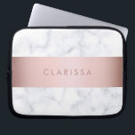 elegante witte marmer roos goudstrook laptop sleeve<br><div class="desc">Stijlvol en modern design met faux white marble en faux roos gold strip.</div>