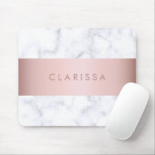 elegante witte marmer roos goudstrook muismat (Met muis)