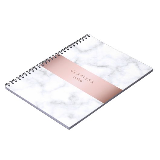 elegante witte marmer roos goudstrook notitieboek (Linkerzijde)
