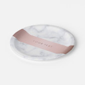 elegante witte marmer roos goudstrook papieren bordje (Gekanteld)