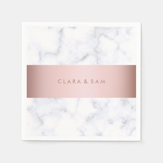 elegante witte marmer roos goudstrook servetten (Voorkant)