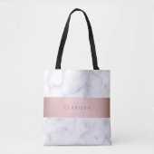 elegante witte marmer roos goudstrook tote bag (Voorkant)