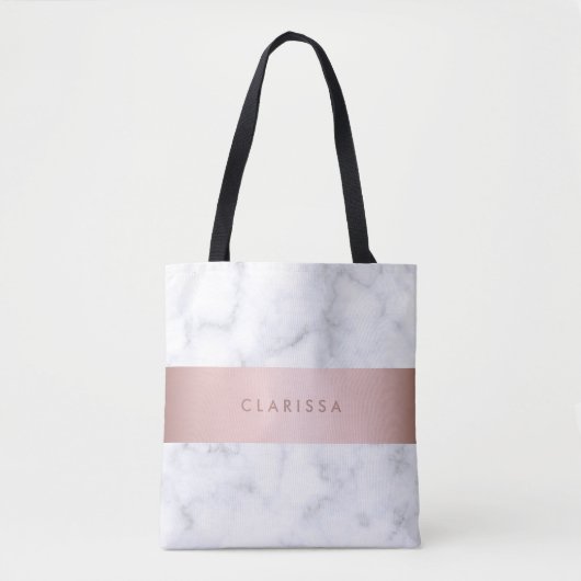 elegante witte marmer roos goudstrook tote bag (Voorkant)