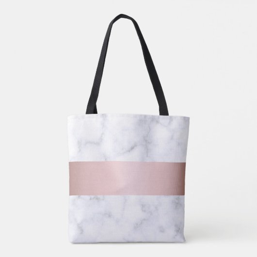 elegante witte marmer roos goudstrook tote bag (Achterkant)