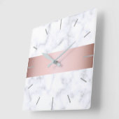 elegante witte marmer roos goudstrook vierkante klok (Hoek)
