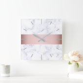 elegante witte marmer roos goudstrook vierkante klok (Huis)