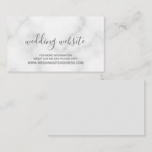 Elegante witte marmeren bruiloft website informatiekaartje (Voorkant / Achterkant)