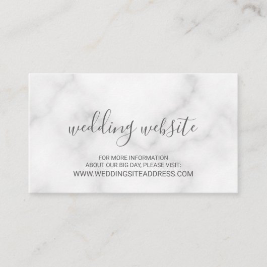 Elegante witte marmeren bruiloft website informatiekaartje (Voorkant)