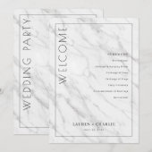 Elegante witte marmeren ceremonie schema programmakaart (Voorkant / Achterkant)