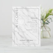 Elegante witte marmeren ceremonie schema programmakaart (Staand voorkant)