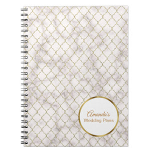 Elegante witte marmeren en gouden vierlobige trouw notitieboek