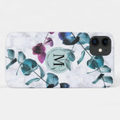 Elegante witte marmeren eucalyptusbladmonogram Case-Mate iPhone case (Achterkant (horizontaal))