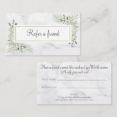 Elegante witte marmeren gebladerte verwijskaart aanbevelingskaartje (Voorkant / Achterkant)