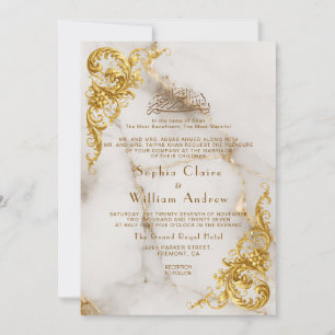 Elegante witte marmeren gouden kant moslim bruilof kaart