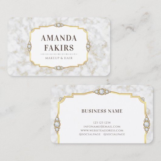 Elegante Witte Marmeren Gouden Lijst Make-up Artie Visitekaartje (Voorkant / Achterkant)