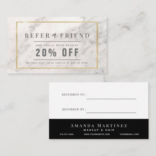 Elegante Witte Marmeren Gouden Lijst Salon Referra Visitekaartje (Voorkant / Achterkant)