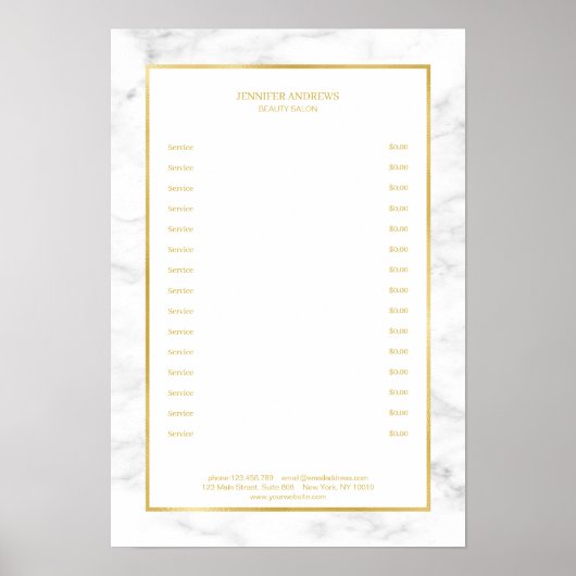 Elegante witte marmeren gouden prijzenlijst poster (Voorkant)