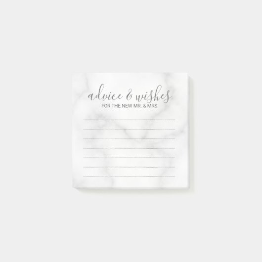 Elegante witte marmeren huwelijksadvies en wensen post-it® notes (Voorkant)