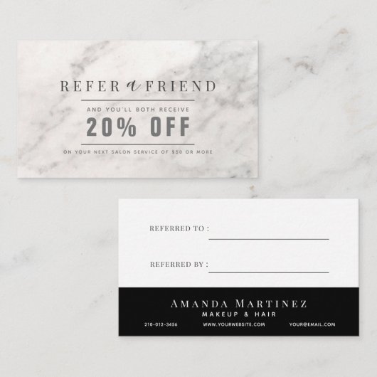 Elegante witte marmeren kapsalon verwijzing visitekaartje (Voorkant / Achterkant)