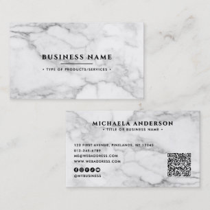 Elegante witte marmeren QR-code en sociale media Visitekaartje