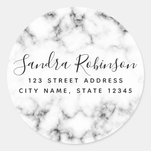 Elegante witte marmeren retouradreslabels ronde sticker (Voorkant)