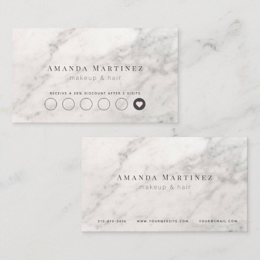 Elegante Witte Marmeren Salon Loyalty Kaart Visitekaartje (Voorkant / Achterkant)