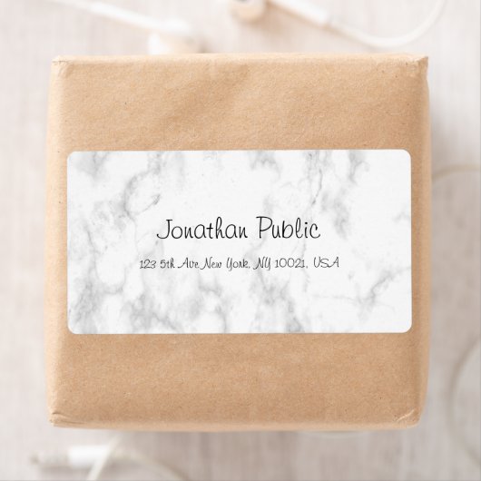 Elegante witte marmeren script luxe trendy verzend etiket (Insitu)