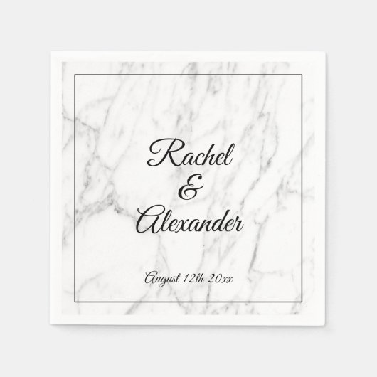 Elegante witte marmeren steen aangepaste bruiloft  servet (Voorkant)